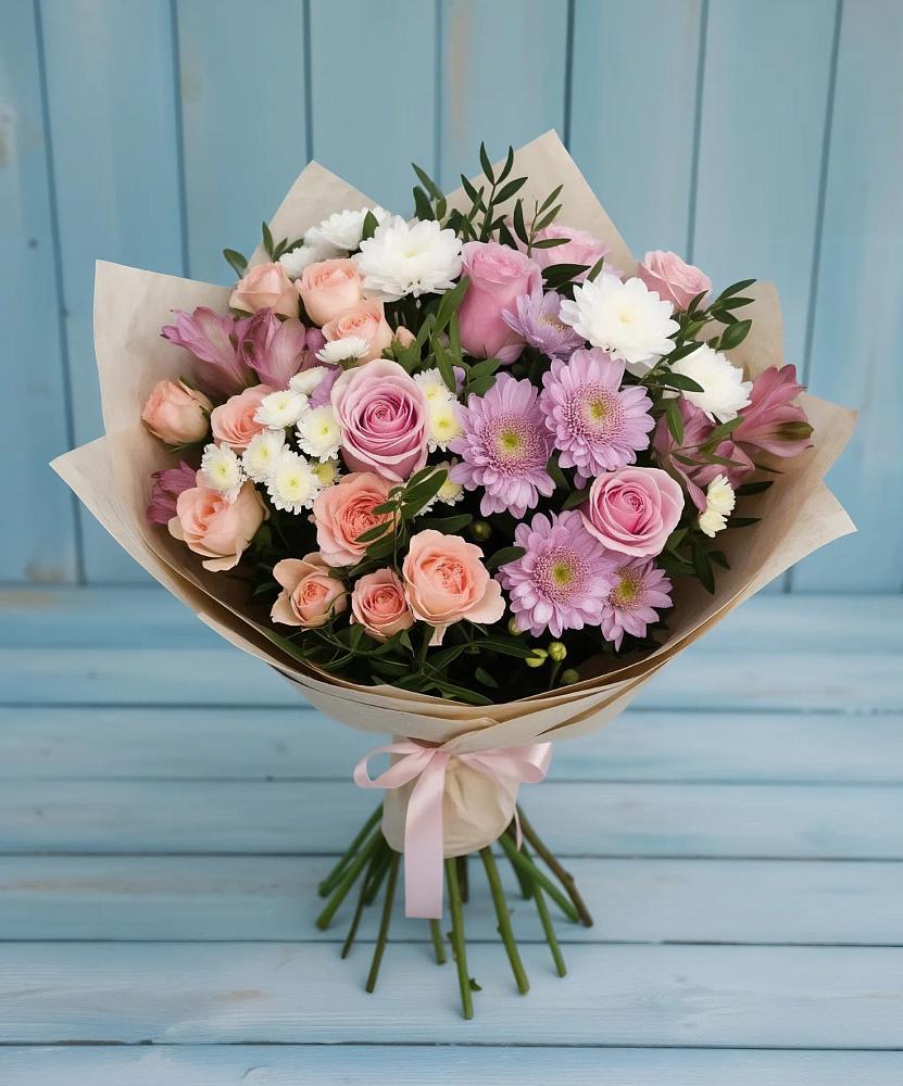 Букет цветов из: Хризантемы, Розы и Альстромерии в Покачах