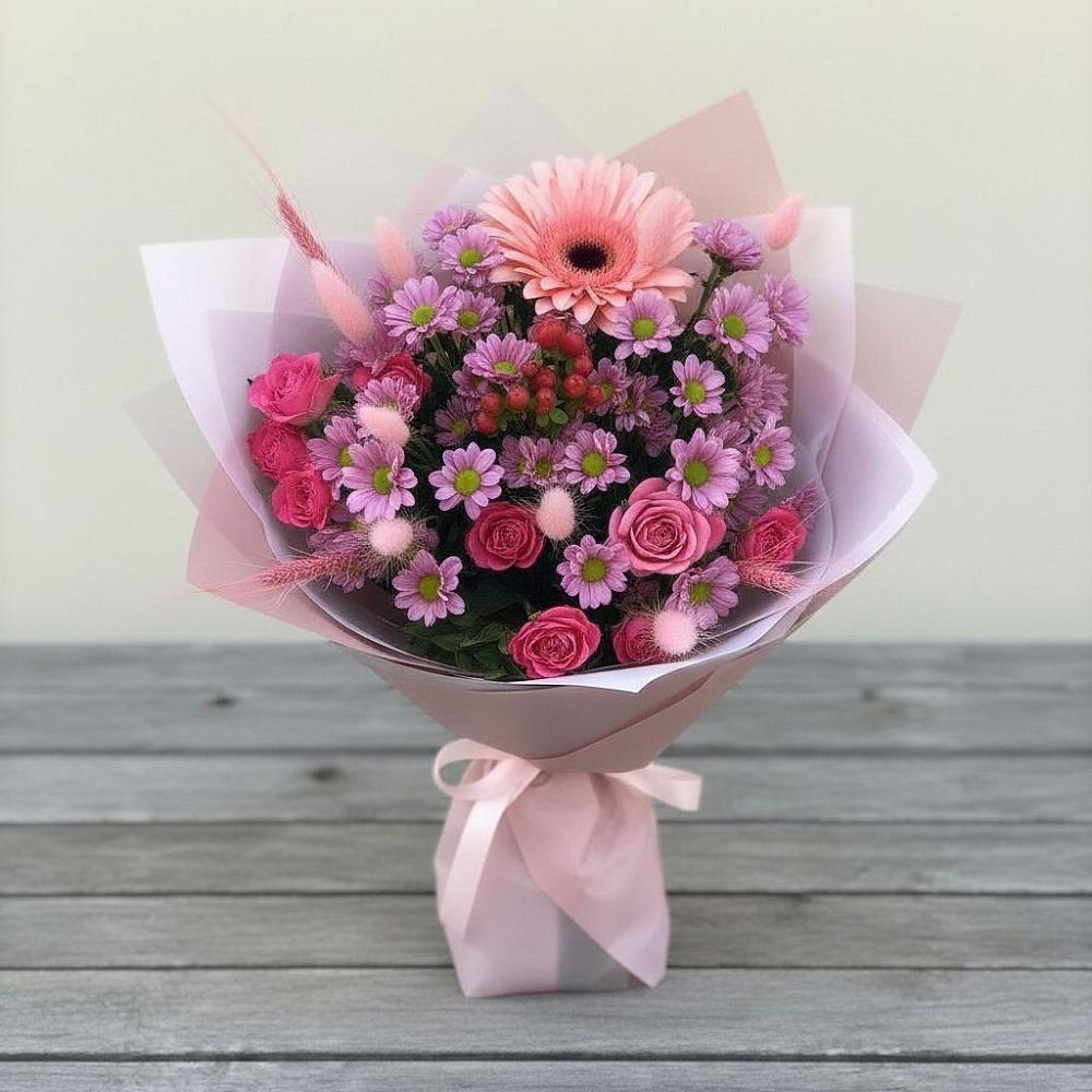 Букет цветов из: Розы, Герберы и Хризантемы в Покачах