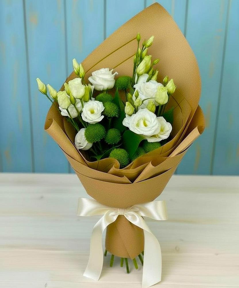 Букет цветов из: Хризантемы и Лизиантусы в Покачах