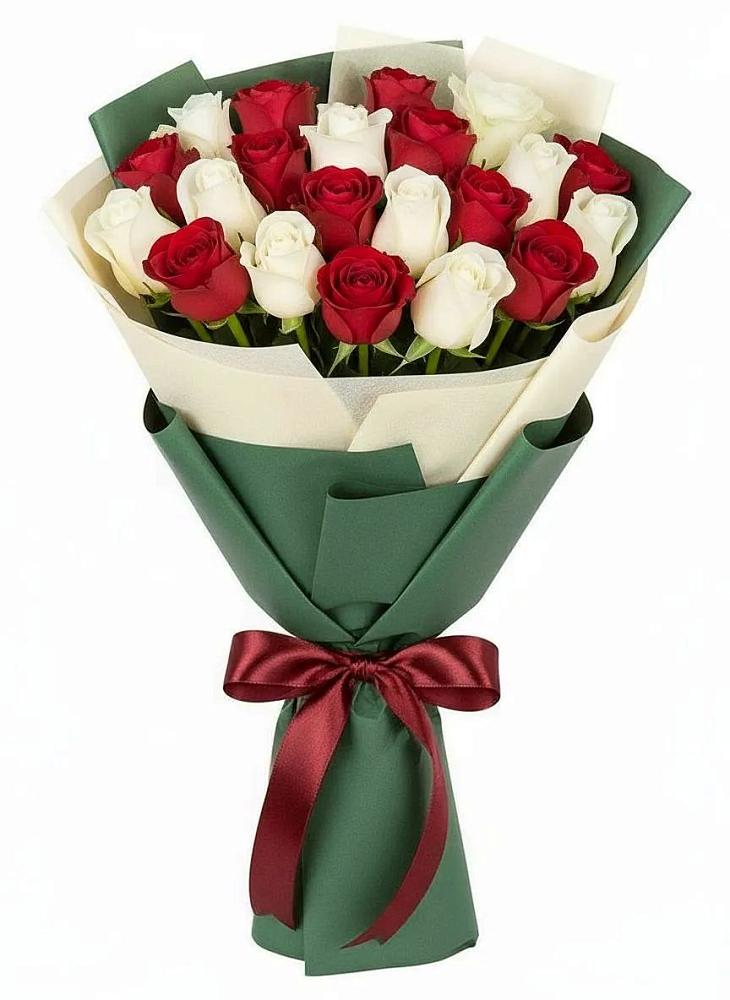 Букет Микс из красных и белых роз в Покачах