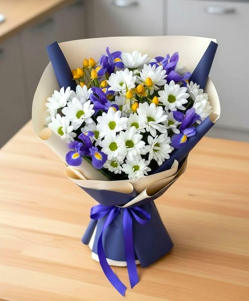 Букет цветов из: Розы, Ирисы и Хризантемы в Покачах