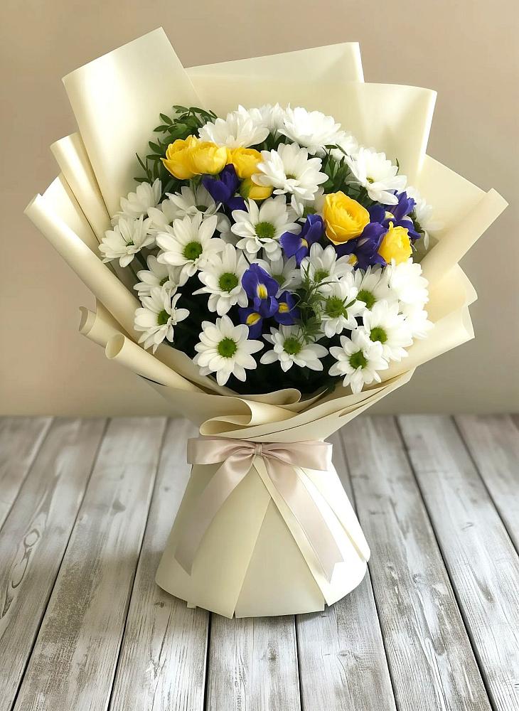 Букет цветов из: Ирисы, Хризантемы и Розы в Покачах