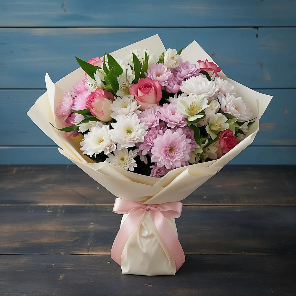 Букет цветов из: Хризантемы, Альстромерии и Розы в Покачах